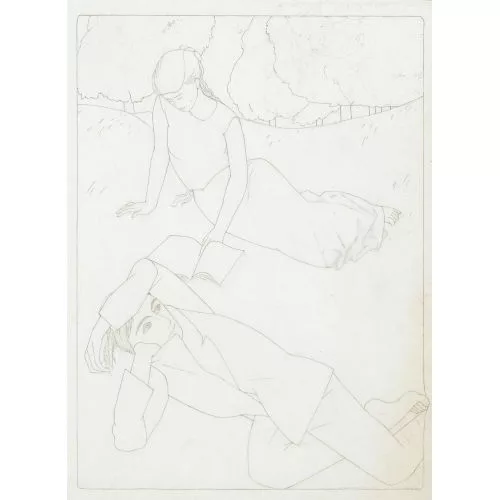 Franz Gertsch — Liegendes Paar in einem Park.