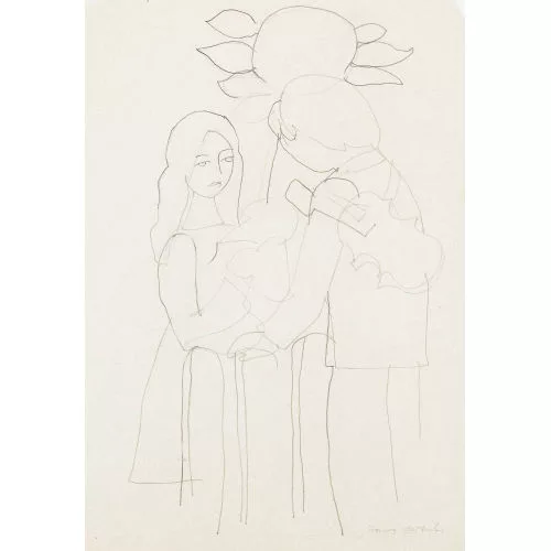 Franz Gertsch — Paar mit Geige unter Sonnenblume.