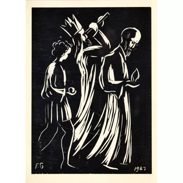 Franz Gertsch — Drei Könige, Neujahrskarte 1947.