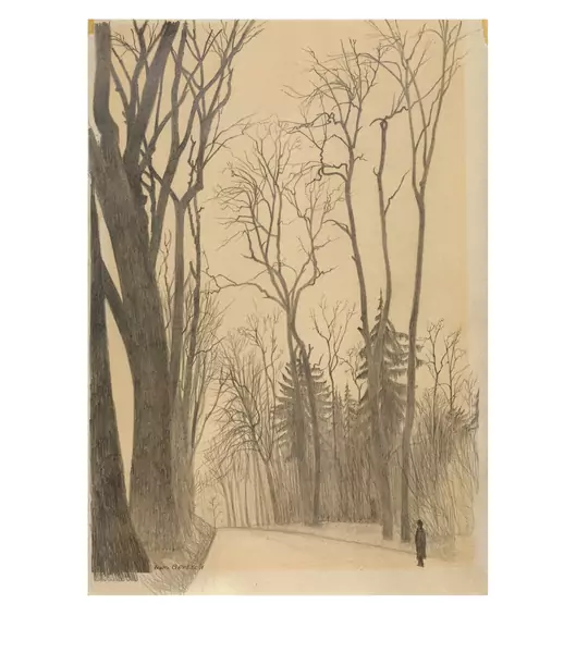 Franz Gertsch — Spaziergänger im Wald bei Hilgenloh — Galerie Kornfeld