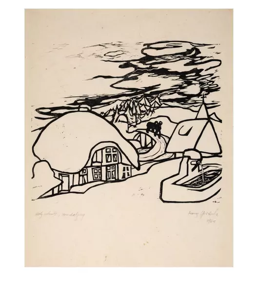 Franz Gertsch — Winterlandschaft mit Bär Blatt 3 aus "Tristan Bärmann" — Galerie Kornfeld