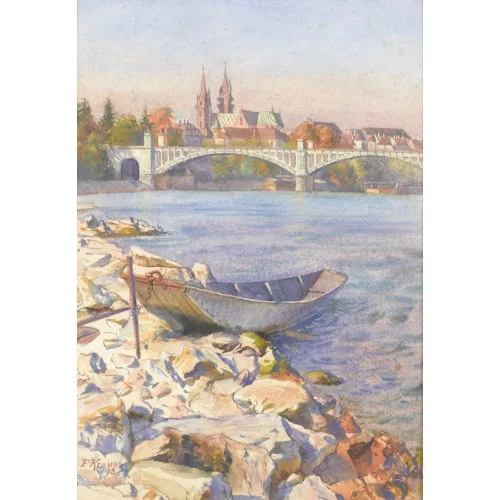 Franz Krauss — Rheinufer in Basel mit Blick auf das Münster.