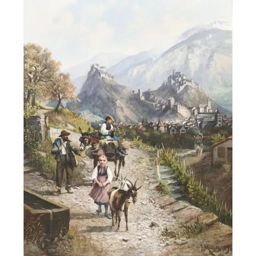 Franz Müller — Walliser Familie auf dem Weg nach Sion.