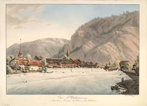 Franz Niklaus König — Vue d’Unterseen/à Interlaken, Canton de Berne, chez l’Auteur — Galerie Kornfeld