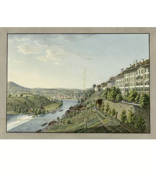 Franz Schmid — Ansicht von Bern mit dem Stiftsgebäude, aareseits