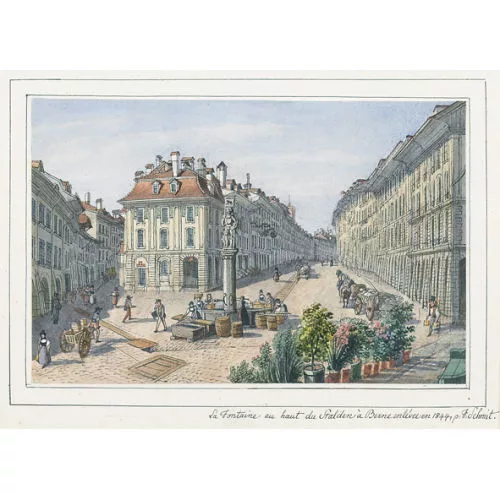 Franz Schmid — "La Fontaine au haut du Stalden à Berne enlévee en 1844".