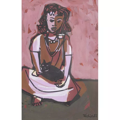 Franz Fedier — Kleines Mädchen mit Katze.