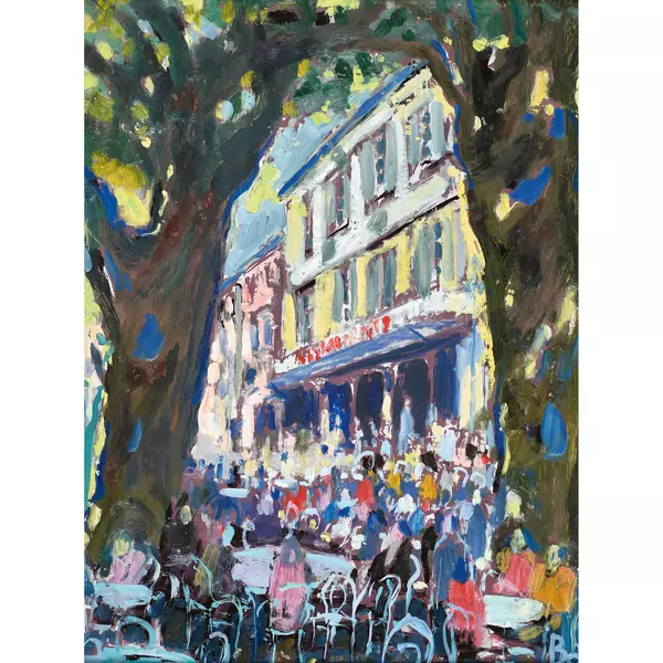 Strassencafé unter Bäumen
