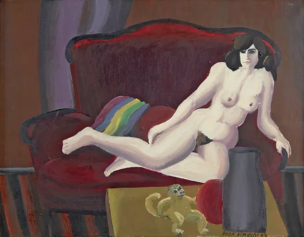 Fred Engelbert Knecht — Frauenakt auf rotem Sofa, 1964