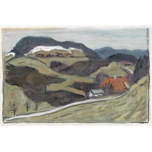 Fred Stauffer — Hügelige Voralpenlandschaft im Vorfrühling.