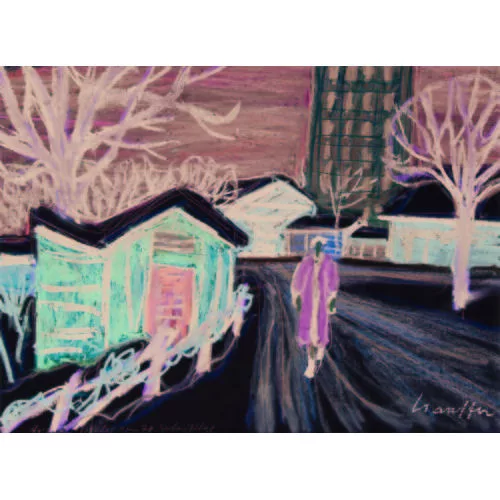 Fred Stauffer — Winterliche Wegpartie mit Spaziergänger.