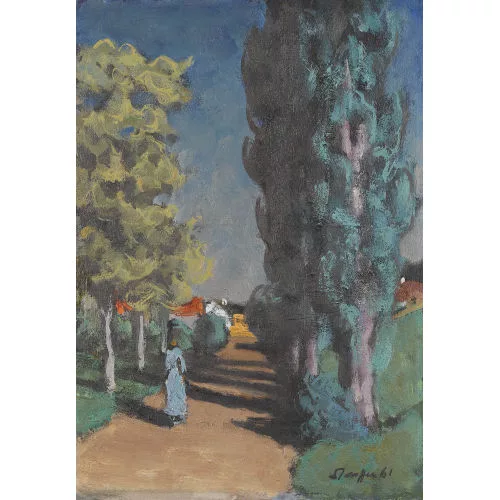Fred Stauffer — Sommerliche Landschaftspartie mit Figur in einer Allee.