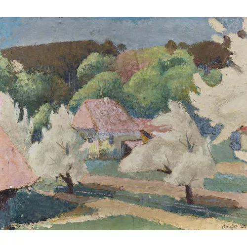 Fred Stauffer — Emmentaler Sommerlandschaft mit Bauernhäusern.