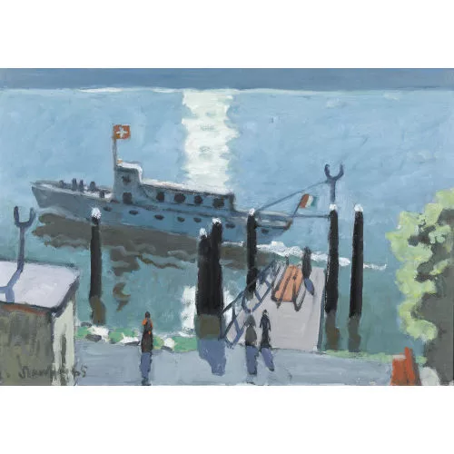 Fred Stauffer — Landesteg mit Passagierschiff.