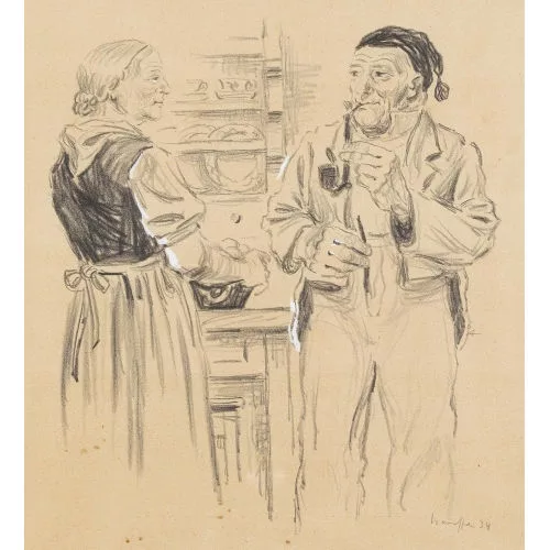 Fred Stauffer — Interieur mit Bauernpaar.
