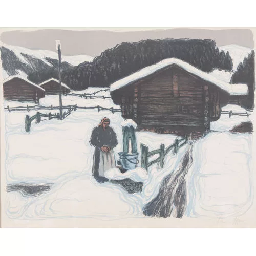 Fred Stauffer — Frau am Brunnen im Winter.