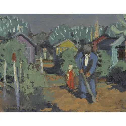 Fred Stauffer — Vater und Sohn bei der Gartenarbeit.
