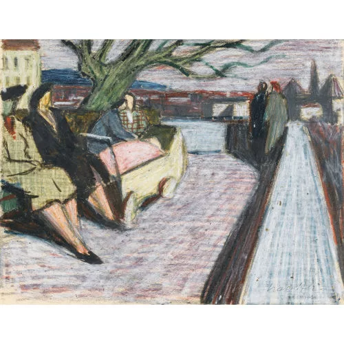 Fred Stauffer — Herbstliche Stadtpartie mit Spaziergängern.