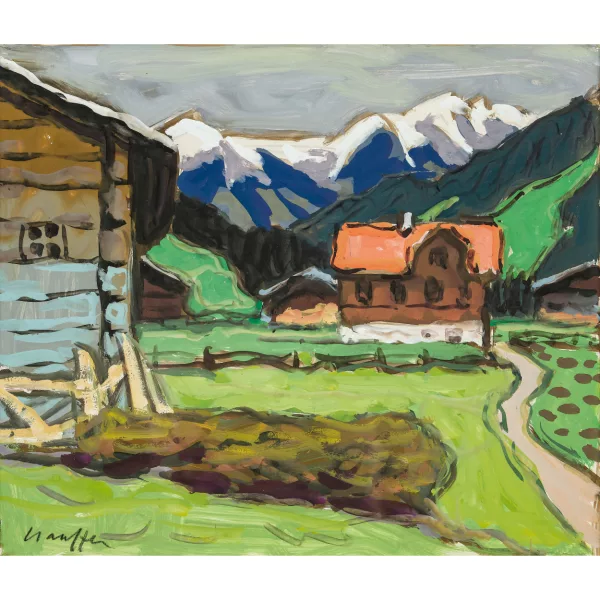 Fred Stauffer — Sommerliche Berglandschaft mit Chalets.