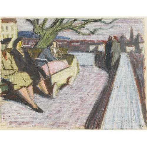 Fred Stauffer — Herbstliche Stadtpartie mit Fussgängern.