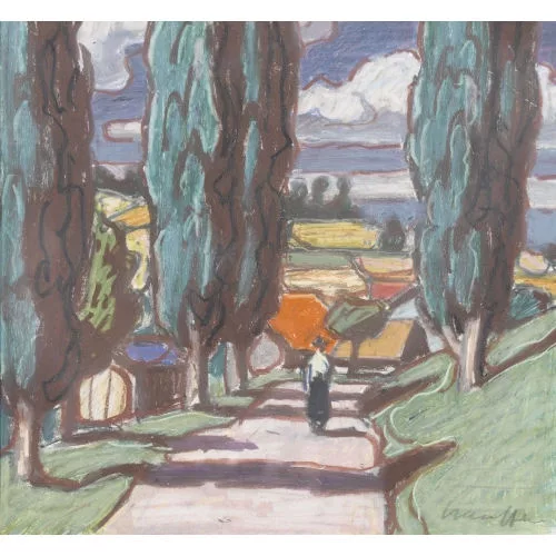 Fred Stauffer — Sommerlandschaft mit Spaziergänger.