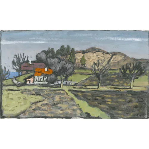 Fred Stauffer — Sonnige Landschaft mit Bauerhof.