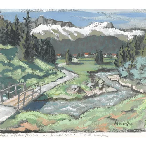Fred Stauffer — Sommerliche Gebirgslandschaft mit Bach.