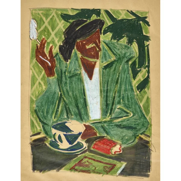 Fred Stauffer — Mann bei Kaffee und Zigarette am Gartentisch.