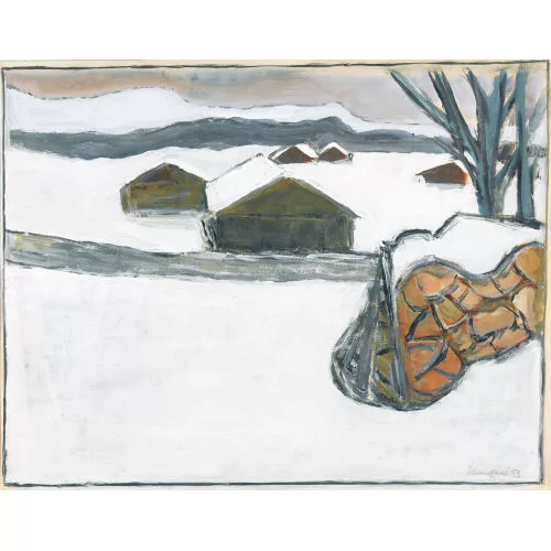 Fred Stauffer — Winterlandschaft mit Hütten.