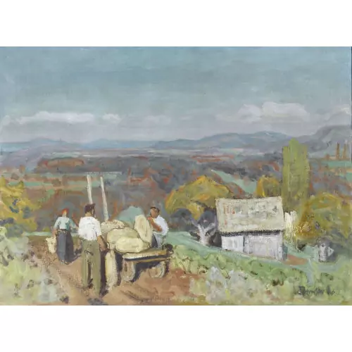 Weite Landschaft mit Landarbeitern