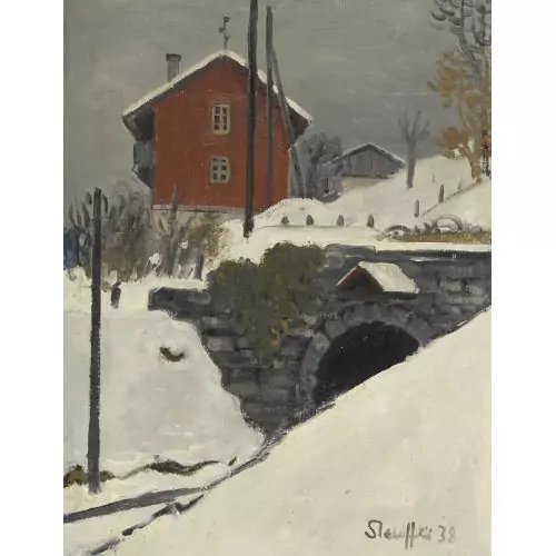 Winterlandschaft mit rotem Haus