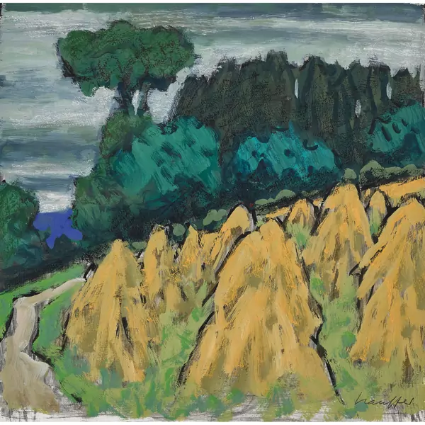 Heuschober in der Landschaft