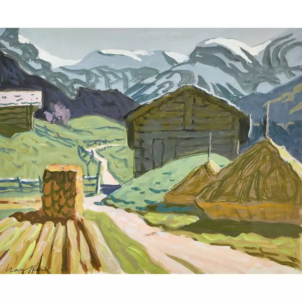 Alplandschaft mit Heuschober