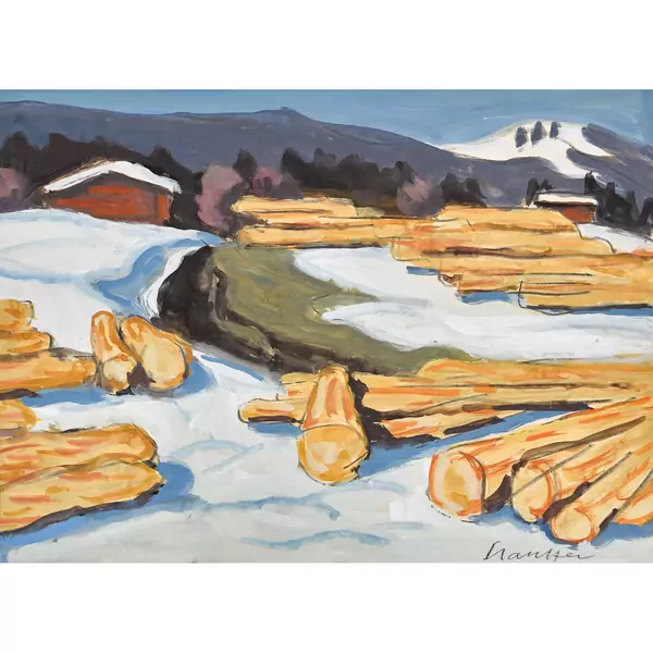 Winterlandschaft mit Baumstämmen