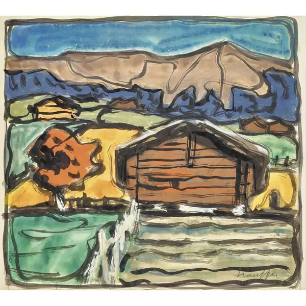 Berglandschaft mit Holzstadel