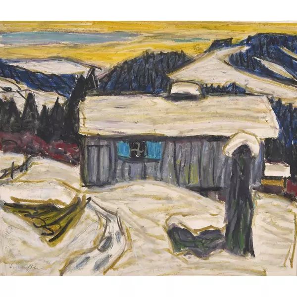 Verschneite Berglandschaft mit Hütte