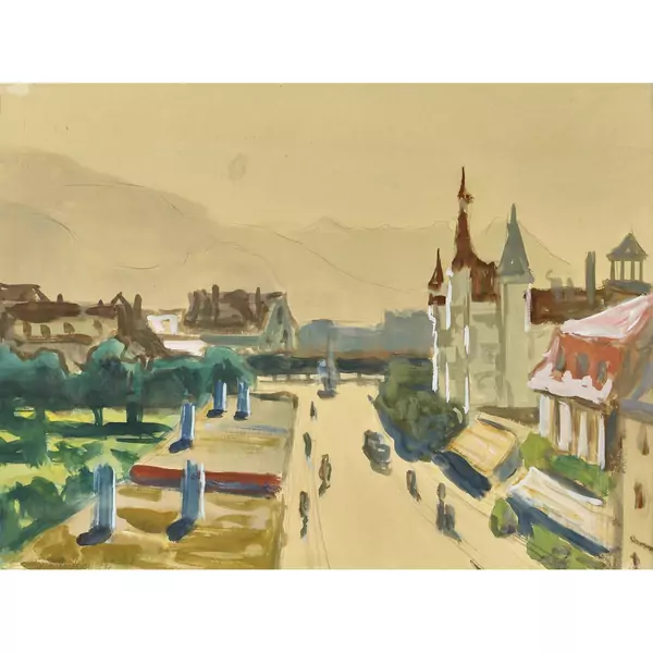 Stadtpartie mit Bergen