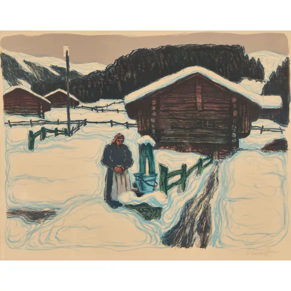 Fred Stauffer — Frau am Brunnen im Winter.