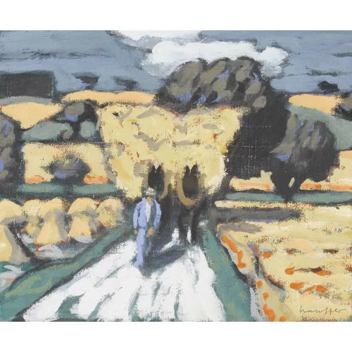Fred Stauffer — Feldlandschaft mit Bauer und Pferdegespann.