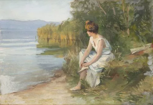 Frédéric Dufaux (1852-1943), "Le bain de pieds dans le Léman". — DognyAuction