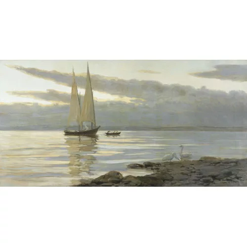 Frédéric Dufaux — Segelboot auf dem Genfersee im Morgenlicht.