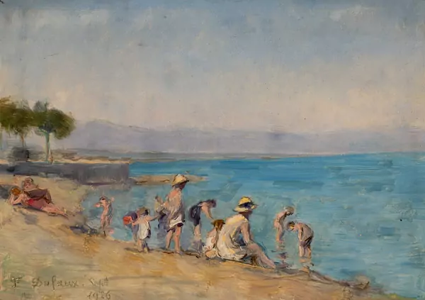 Baigneurs au bord du lac