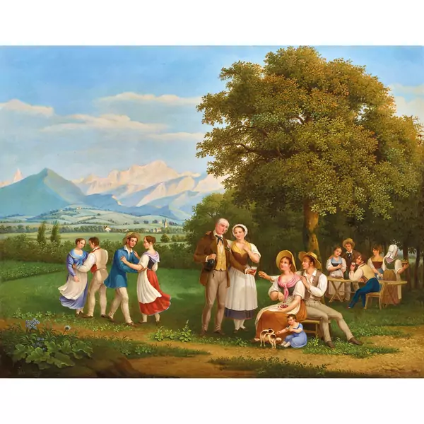 Landfest bei Genf mit Blick auf den Mont Blanc