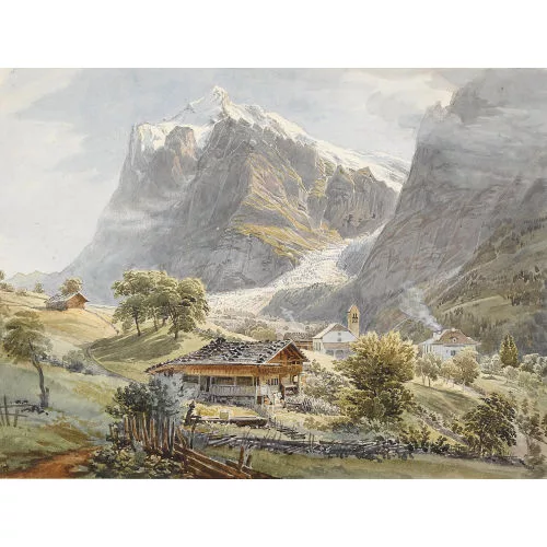 Frédéric Martens — Blick auf das Wetterhorn mit der Kirche von Grindelwald.