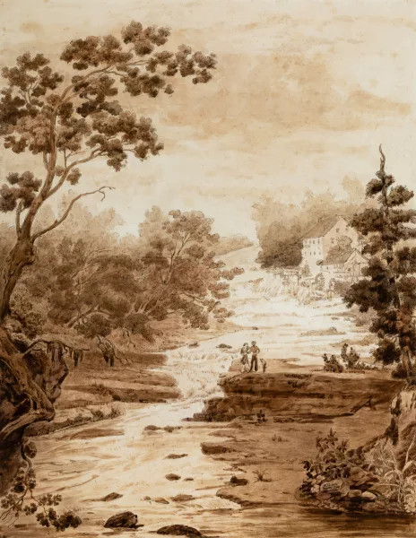 Friedrich Christian Reinermann — Wanderer in bewaldeter Flusslandschaft