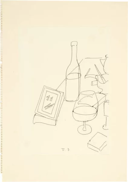 Friedrich Dürrenmatt — Stillleben mit Flasche, Weinglas und Buch