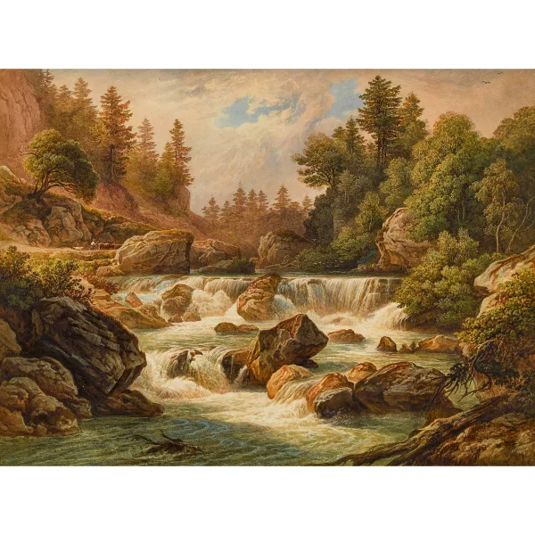 Friedrich Horner — Waldlandschaft mit Wasserfall bei Courrendlin.