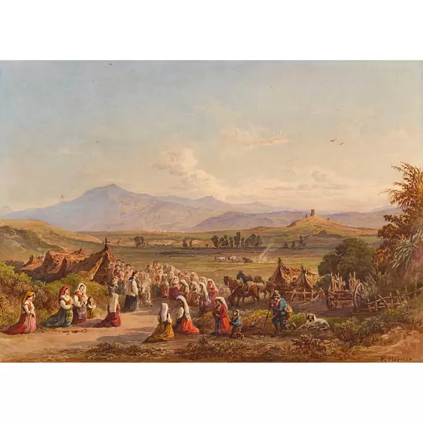Italienische Landschaft mit Andachtsszene