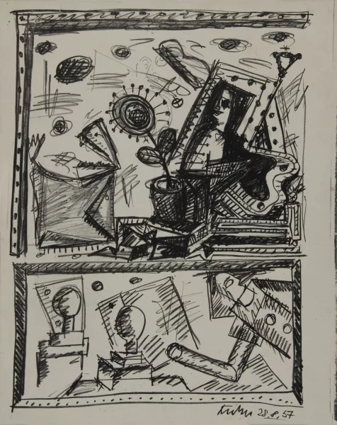 Friedrich Kuhn — 2 Blätter: Ohne Titel, 1957; Lichterhaus, 1958