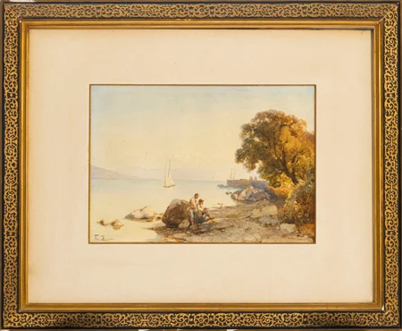Le peintre dessinant au bord du lac